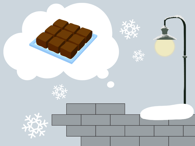 雪の積もった冷たい石畳と、それを想像させる生チョコ